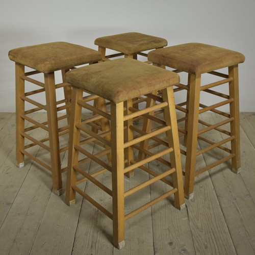 Vintage Leather Topped Gymn / Bar Stools x 4